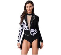 Choomomo Womens Halloween Costume Evil Witch Spotty Contrast Color Open Front Skirt for Masquerade Black S