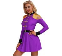 Choomomo Women's Long Sleeve Tassel Shoulder Lion Tamer Dress for Halloween Circus Ringmaster Costume Purple 3XL
