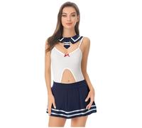 Choomomo Womens Sailor Cosplay Lingerie Sexy Schoolgirl Outfit with Hollow Out Design for Parties Navy Blue S