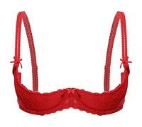 Choomomo Women's Sexy Lace Push Up 1/4 Cups Sheer Bra Top Underwired See Through Bralette Lingerie Red 4XL