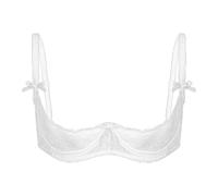 Choomomo Women's Sexy Lace Push Up 1/4 Cups Sheer Bra Top Underwired See Through Bralette Lingerie White L
