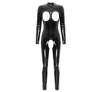 Choomomo Women's Wetlook PVC Bodysuit Sleeveless Hollow Out Full Body Catsuit Jumpsuit Nightclub 2# Black 4XL