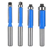 Choonjin 4-Piece Flush Cutter Set, Double-Sided with Bearings, Blue, 8 mm Shank, for Woodworking Tools, Flush-Trim Cut, Carbon Steel