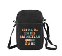 CHOORO Hi I'm The Bat Mitzvah Queen It's Me Crossbody Bag Jewish Birthday Gifts Bat Mitzvah Shoulder Bag, Bat Mitzvah Queen B