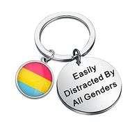 CHOORO Pansexual Pride Present Pansexual Gay Pride Gift Easily Distracted By All Genders Keychain LGBT Gift, Gray, 3.0