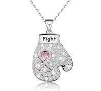 CHOORO Pink Awareness Ribbon Charm Boxing Glove Necklace Breast Cancer Pink Awareness Gift for Cancer Survivor, Metal, No Gemstone