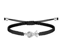 CHOORO White Lung Cancer Ribbon Awareness White Ribbon Charm Adjustable Bracelet Lung Cancer Survivor Gift, Adjustable braided rope and copper, no gemstone