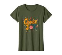 Choose Joy Inspirational Retro Print for Positivity Lovers T-Shirt, Women, Olive Green, Small