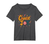 Choose Joy Inspirational Retro Print for Positivity Lovers T-Shirt, Women's Plus, Dark Heather Grey, 1X