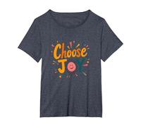 Choose Joy Inspirational Retro Print for Positivity Lovers T-Shirt, Women's Plus, Heather Blue, 3X