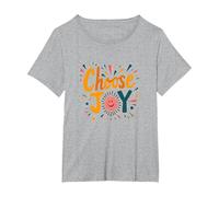 Choose Joy Inspirational Retro Print for Positivity Lovers T-Shirt, Women's Plus, Heather Grey, 3X