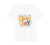 Choose Joy Inspirational Retro Print for Positivity Lovers T-Shirt, Women's Plus, White, 3X