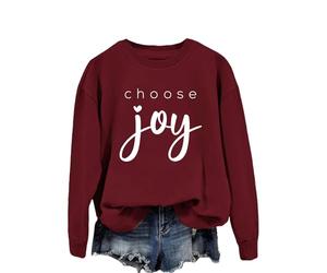 Choose Joy Women's Choose Joy Inspirational Sweatshirt, Positive Message Crewneck Pullover, Soft Cotton Long Sleeve Casual Top for Autumn Winter