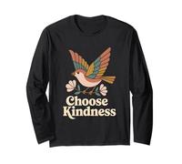 Choose Kindness Flying Bird Floral Boho Retro Folk Art Long Sleeve T-Shirt