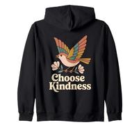 Choose Kindness Flying Bird Floral Boho Retro Folk Art Zip Hoodie
