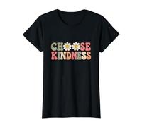 Choose Kindness Retro Daisy Flower Positive Inspirational Value Graphic T-Shirt, Women, Black, L
