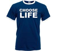 Choose Life Navy Blue & White Ringer T-Shirt Retro 80s 1980s Party Fancy Dress Wham
