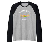 Choose Love Not Hate Rainbow Handshake Pride Message Raglan Baseball Tee