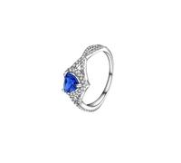 CHOOSE YOUR COLOR Heart Knot Promise Ring 925 Sterling Silver Female Double Heart Adjustable Ring (Blue, E)