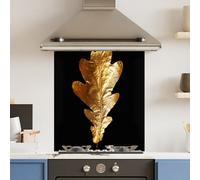 Choose Your Print Premium 59.5 X 74.5Cm Gold Black Leaf 6mm Glass Toughened Kitchen Splashback