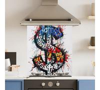Choose Your Print Premium 59.5 X 74.5Cm Grafitti Dollar 6mm Glass Toughened Kitchen Splashback