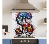 Choose Your Print Premium 60 X 60Cm Grafitti Dollar 6mm Glass Toughened Kitchen Splashback - Heat Resistant Polished Edges