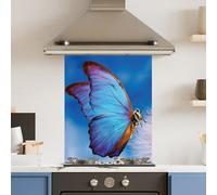 Choose Your Print Premium 60 X 75Cm Blue Butterfly 6mm Glass Toughened Kitchen Splashback - Heat Resistant Polished Edges