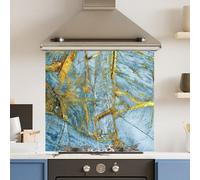 Choose Your Print Premium 65 X 60Cm Blue Gold Marble 6mm Glass Toughened Kitchen Splashback