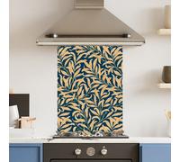 Choose Your Print Premium 65 X 90Cm Blue Yellow Leaf 6mm Glass Toughened Kitchen Splashback
