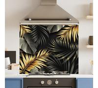 Choose Your Print Premium 70 X 60Cm Floral Gold Black 6mm Glass Toughened Kitchen Splashback