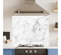 Choose Your Print Premium 70 X 60Cm Veiny White Marble 6mm Glass Toughened Kitchen Splashback