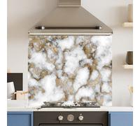 Choose Your Print Premium 70 X 60Cm White Gold Marble 6mm Glass Toughened Kitchen Splashback