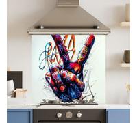 Choose Your Print Premium 70 X 65Cm Colourful Peace 6mm Glass Toughened Kitchen Splashback - Heat Resistant Polished Edges