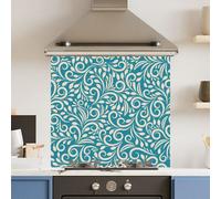 Choose Your Print Premium 70 X 65Cm Green Floral Pattern 6mm Glass Toughened Kitchen Splashback - Heat Resistant Polished Edges