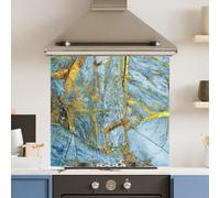 Choose Your Print Premium 70 X 65Cm Light Blue Gold Marble 6mm Glass Toughened Kitchen Splashback - Heat Resistant Polished Edges