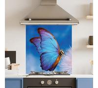 Choose Your Print Premium 70 X 75Cm Blue Butterfly 6mm Glass Toughened Kitchen Splashback - Heat Resistant Polished Edges