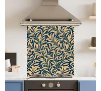 Choose Your Print Premium 70 X 75Cm Blue Yellow Leaf 6mm Glass Toughened Kitchen Splashback - Heat Resistant Polished Edges
