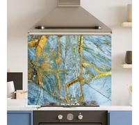Choose Your Print Premium 74.5 X 59.5Cm Blue Gold Marble 6mm Glass Toughened Kitchen Splashback