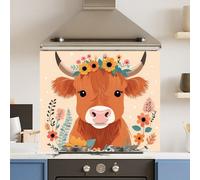 Choose Your Print Premium 74.5 X 59.5Cm Floral Cow 6mm Glass Toughened Kitchen Splashback
