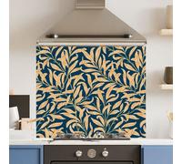 Choose Your Print Premium 90 X 65Cm Blue Yellow Leaf 6mm Glass Toughened Kitchen Splashback - Heat Resistant Polished Edges