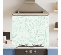 Choose Your Print Premium 90 X 65Cm Mint Green Leaf Pattern6mm Glass Toughened Kitchen Splashback - Heat Resistant Polished Edges