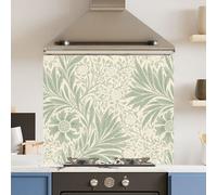 Choose Your Print Premium 90 X 65Cm Pale Green Leaf Pattern6mm Glass Toughened Kitchen Splashback - Heat Resistant Polished Edges