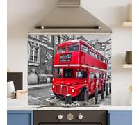 Choose Your Print Premium 90 x 75cm 6mm Glass Red London Bus Kitchen Splashback Toughened | Size: 900mm x 750mm Choose Your Print Multicolor 900mm x 750mm