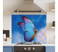 Choose Your Print Premium 90 X 75Cm Blue Butterfly 6mm Glass Toughened Kitchen Splashback - Heat Resistant Polished Edges