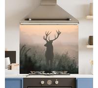 Choose Your Print Premium 90 X 75Cm Wild Misty Stag 6mm Glass Toughened Kitchen Splashback - Heat Resistant Polished Edges