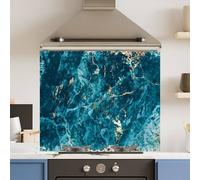 Choose Your Print Premium Blue Gold Marble 6mm Glass Toughened Kitchen Splashback | Size: 700mm x 750mm Choose Your Print Multicolor 700mm x 750mm