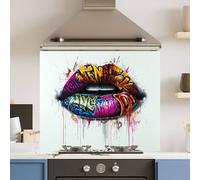 Choose Your Print Premium Grafitti Lips 6mm Glass Toughened Kitchen Splashback | Size: 600mm x 650mm Choose Your Print Multicolor 600mm x 650mm