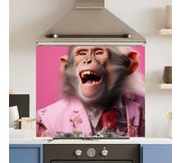 Choose Your Print Premium Pink Monkey 6mm Glass Toughened Kitchen Splashback | Size: 900mm x 750mm Choose Your Print Multicolor 900mm x 750mm