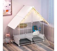 Choowin 2-Story Small Rabbit Cage Bunny Hutch Guinea Pig Cage Small Animals Cage, Metal Wire Netting Villa with Pull-Out Tray, Indoor Habitat Cage for Ferret Chinchilla Hedgehog, White