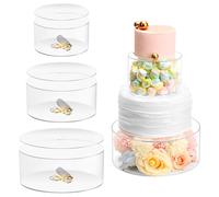 Choowin 3 Pcs Acrylic Cake Stand with Lid - Fillable, Floating, Clear, Round Cake Stand for Birthday & Wedding & Party (10 inch, 8 inch, 6 inch)